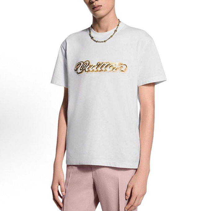 louis vuitton beaded script logo short sleeve t-shirt